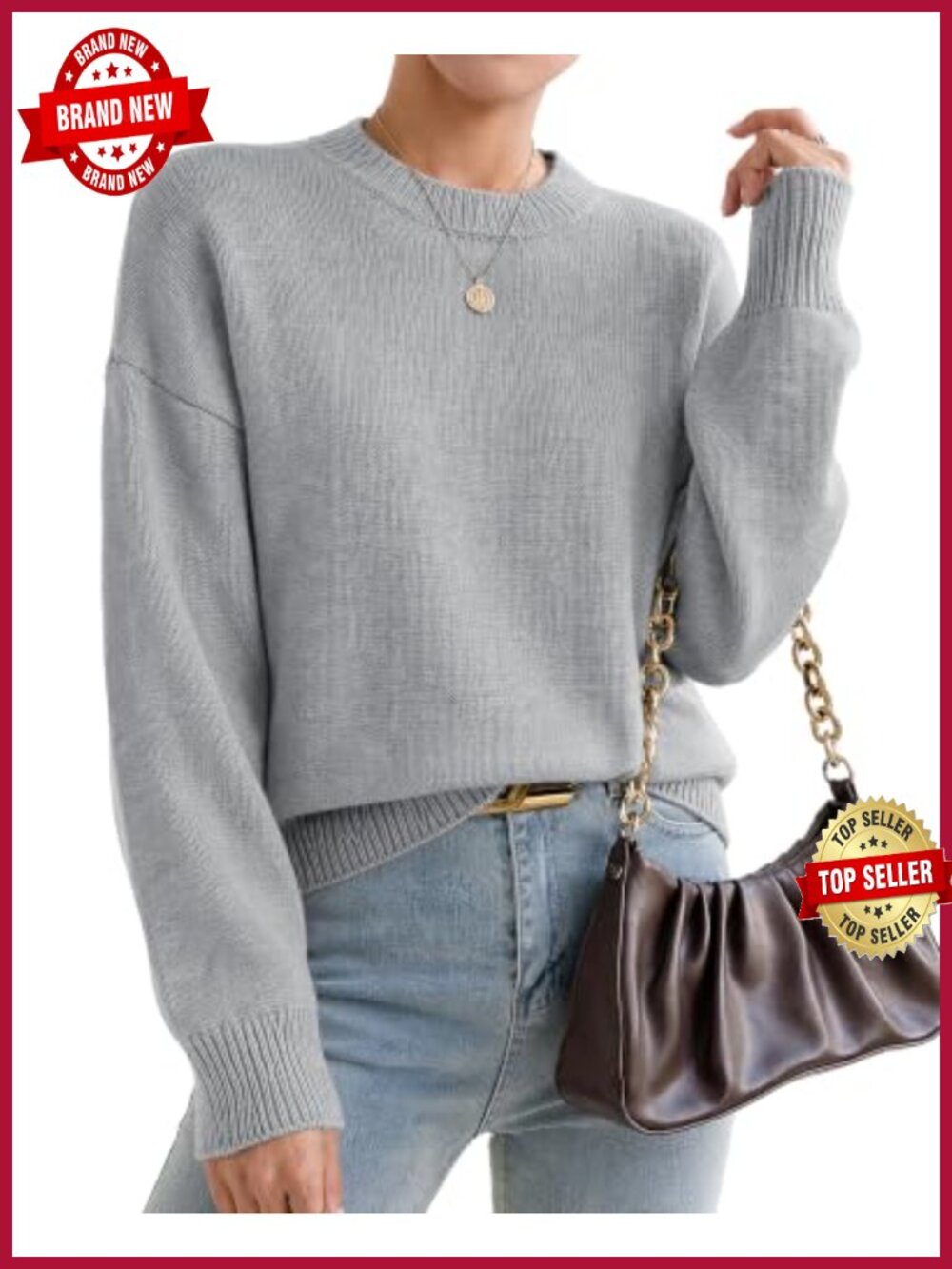 Oversized Cashmere Crewneck Pullover Sweater Women Loose Fit